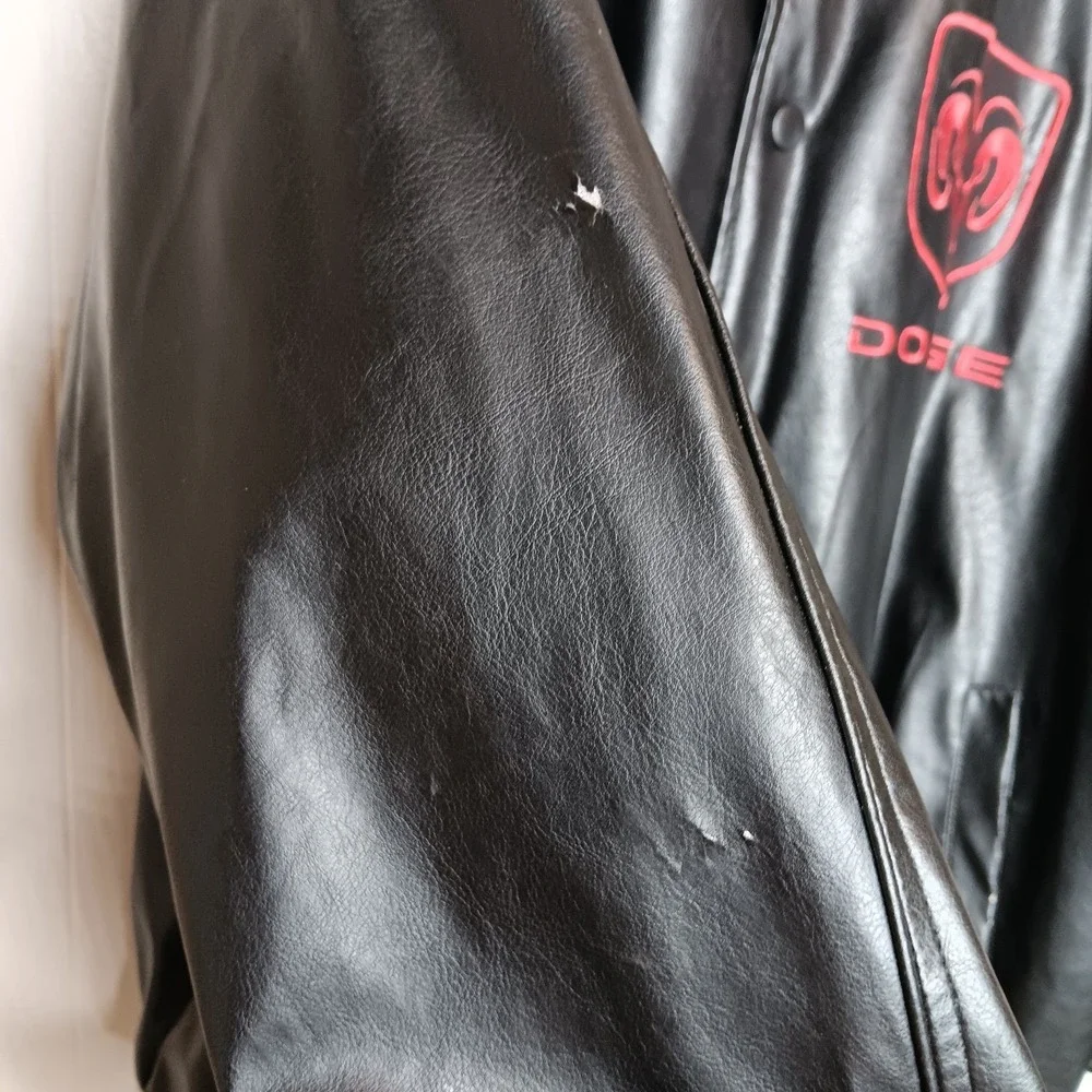 VTG Y2K Dodge Ram Faux Leather Bomber Jacket XL Black Red Embroidered Streetwear